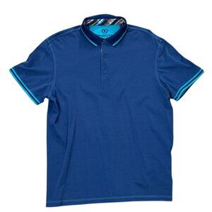 Bugatchi Uomo Blue Mercerized Cotton Polo Shirt Mens Size Large Contrast Trim